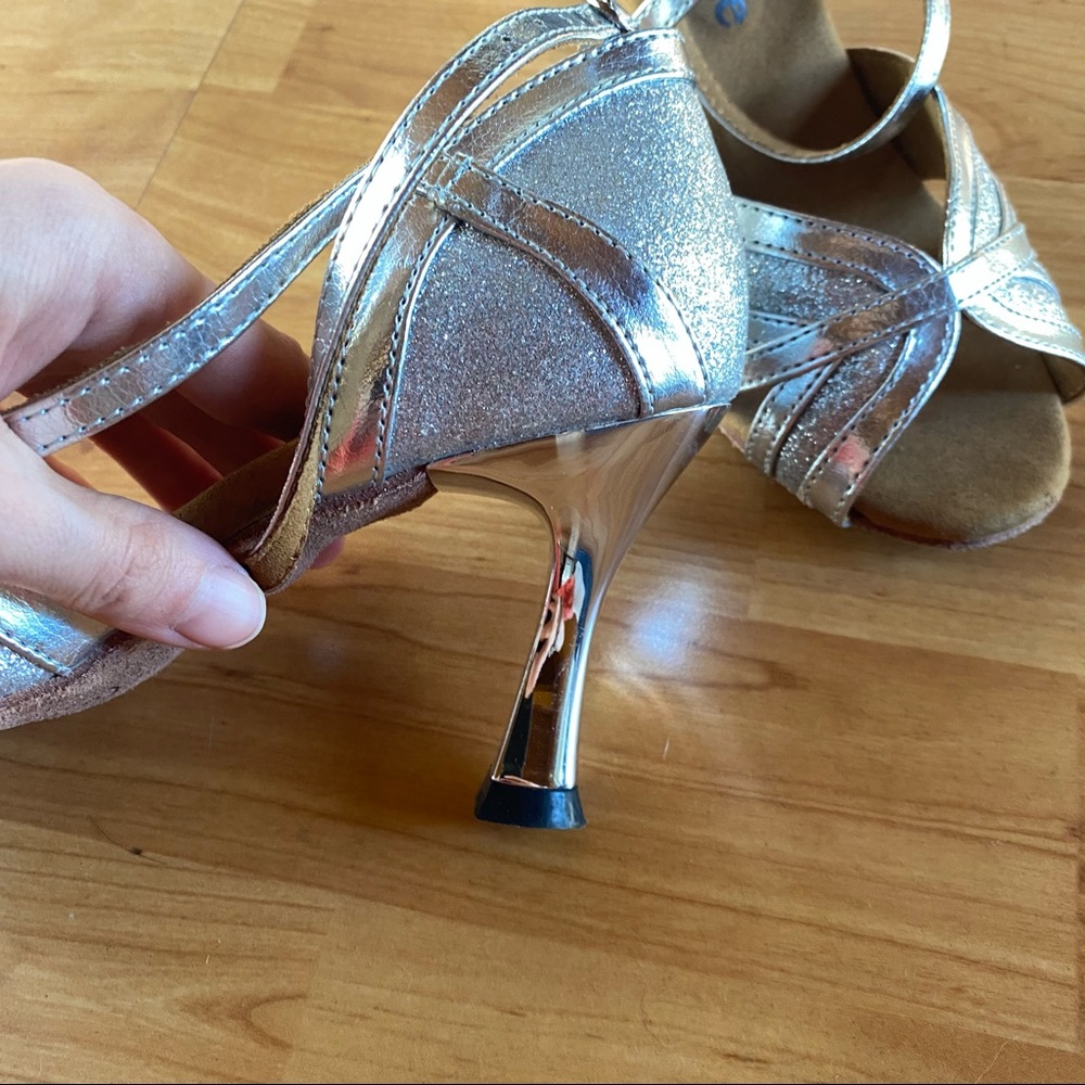 Silver Metallic & Sparkle Ballroom Heels - Picture 4 of 9
